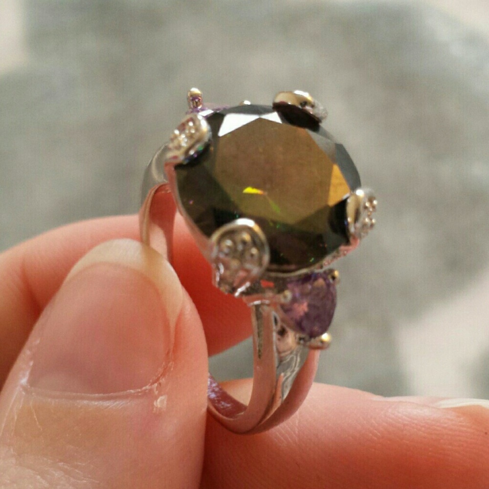 Sterling Silver & Crystal Ring, Size 7